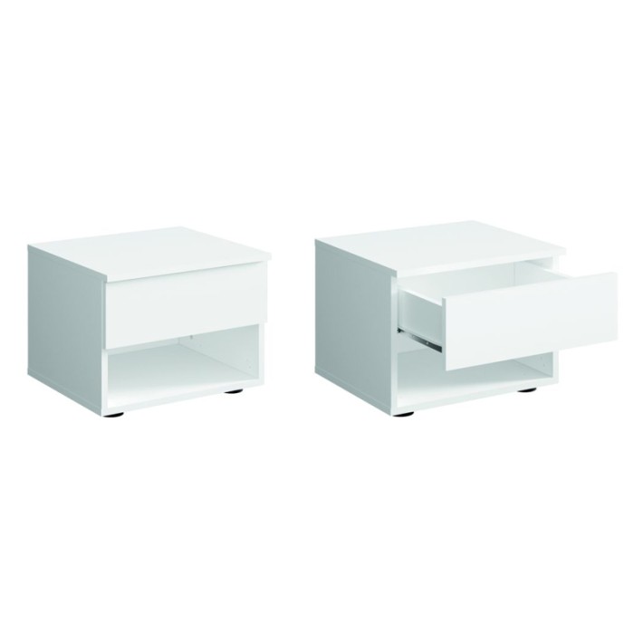 Schlafzimmer-Set NOFI - Bett 160x200 cm mit Lattenrost, 2 Schubladen, Nachttische, Schrank und Kommode - weiß