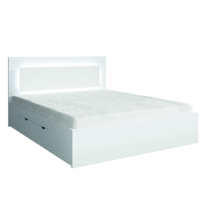 Schlafzimmer-Set NOFI - Bett 160x200 cm mit Lattenrost, 2 Schubladen, Nachttische, Schrank und Kommode - weiß