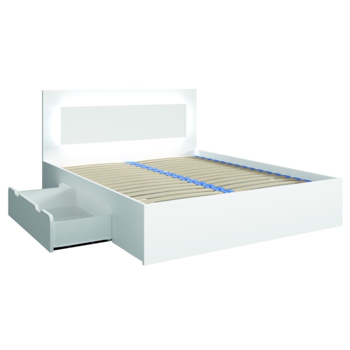 Schlafzimmer-Set NOFI - Bett 160x200 cm mit Lattenrost, 2 Schubladen, Nachttische, Schrank und Kommode - weiß