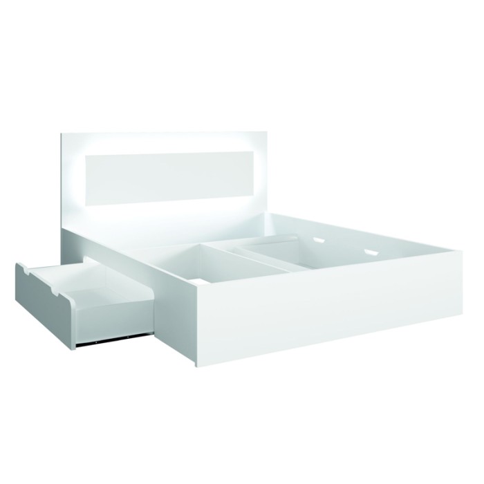 Slaapkamerset NOFI - Bed 160x200 cm met lattenbodem, 2 lades, nachtkastjes, kledingkast en dressoir - wit