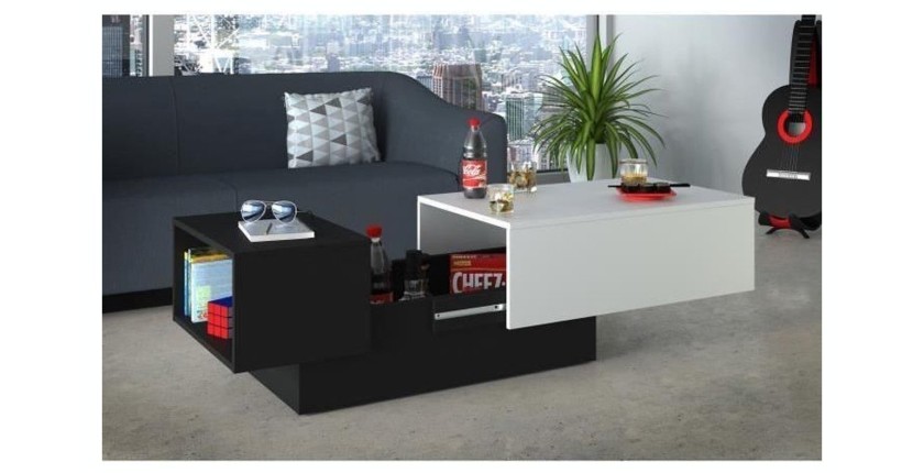Tavolino bar IZIA - Nero e bianco con vano portaoggetti - Dimensioni 117 x 52 x 40 cm