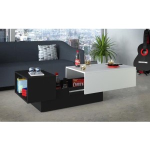 Tavolino bar IZIA - Nero e bianco con vano portaoggetti - Dimensioni 117 x 52 x 40 cm