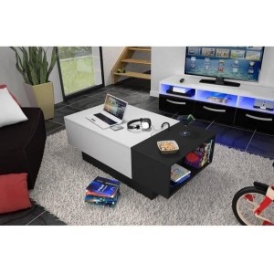Tavolino bar IZIA - Nero e bianco con vano portaoggetti - Dimensioni 117 x 52 x 40 cm