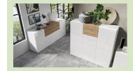 Buffet haut design RIGA blanc et chêne