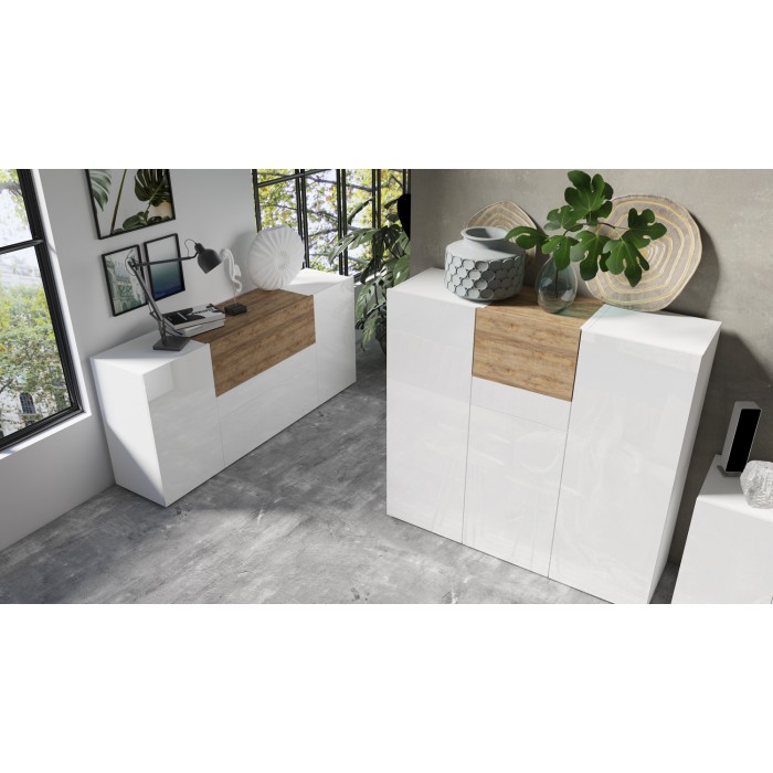 Hoog design buffet RIGA wit en eiken