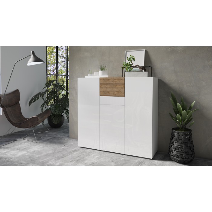 Hoog design buffet RIGA wit en eiken