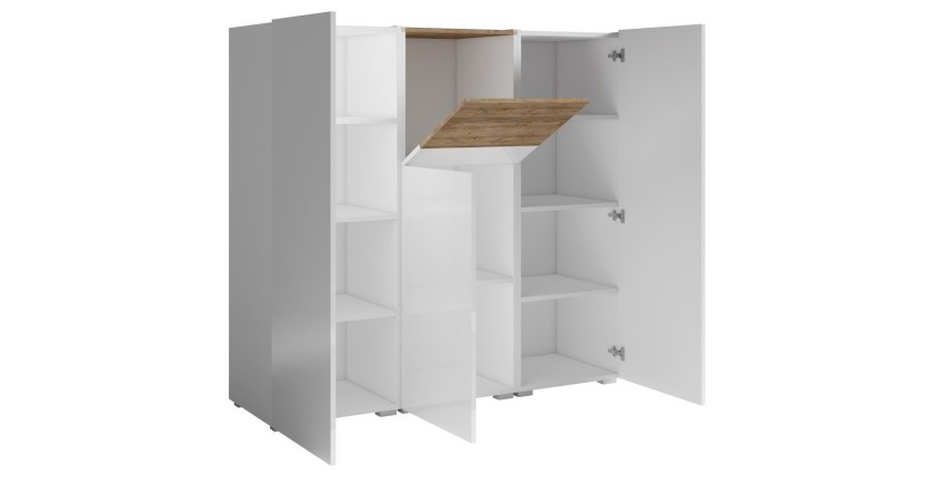 Buffet haut design RIGA blanc et chêne