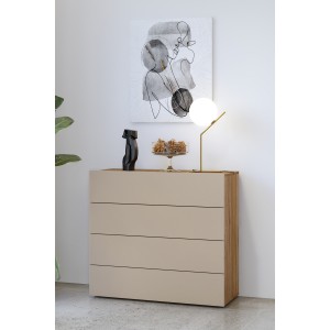 Commode 4 tiroirs VOX coloris chêne et beige