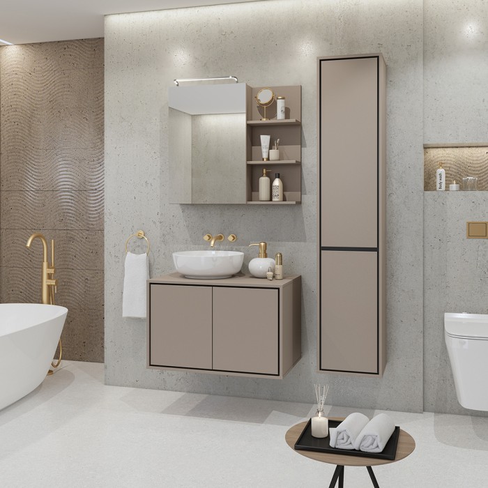 Specchio con vano contenitore per bagno GOBI colore marrone