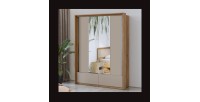 Armoire 2 portes avec miroirs, 2 tiroirs, penderie et 5 étagères coloris chêne et beige