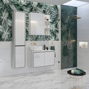 Colonna sospesa da bagno collezione GOBI colore bianco e nero.