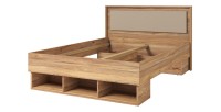 Lit VOX 160x200 – Coloris Chêne et Beige avec 3 niches de rangement