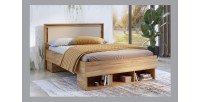 Lit VOX 160x200 – Coloris Chêne et Beige avec 3 niches de rangement