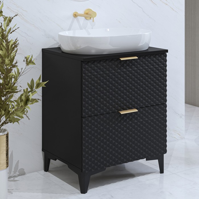 Mobile sottolavabo da bagno 60cm con 2 cassetti collezione CHIC color nero e dorato