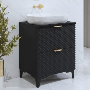Unterschrank für das Badezimmer 60cm mit 2 Schubladen, Kollektion CHIC, Farbe Schwarz und Gold.