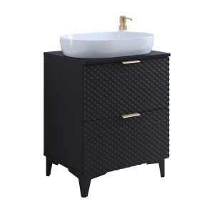Unterschrank für das Badezimmer 60cm mit 2 Schubladen, Kollektion CHIC, Farbe Schwarz und Gold.