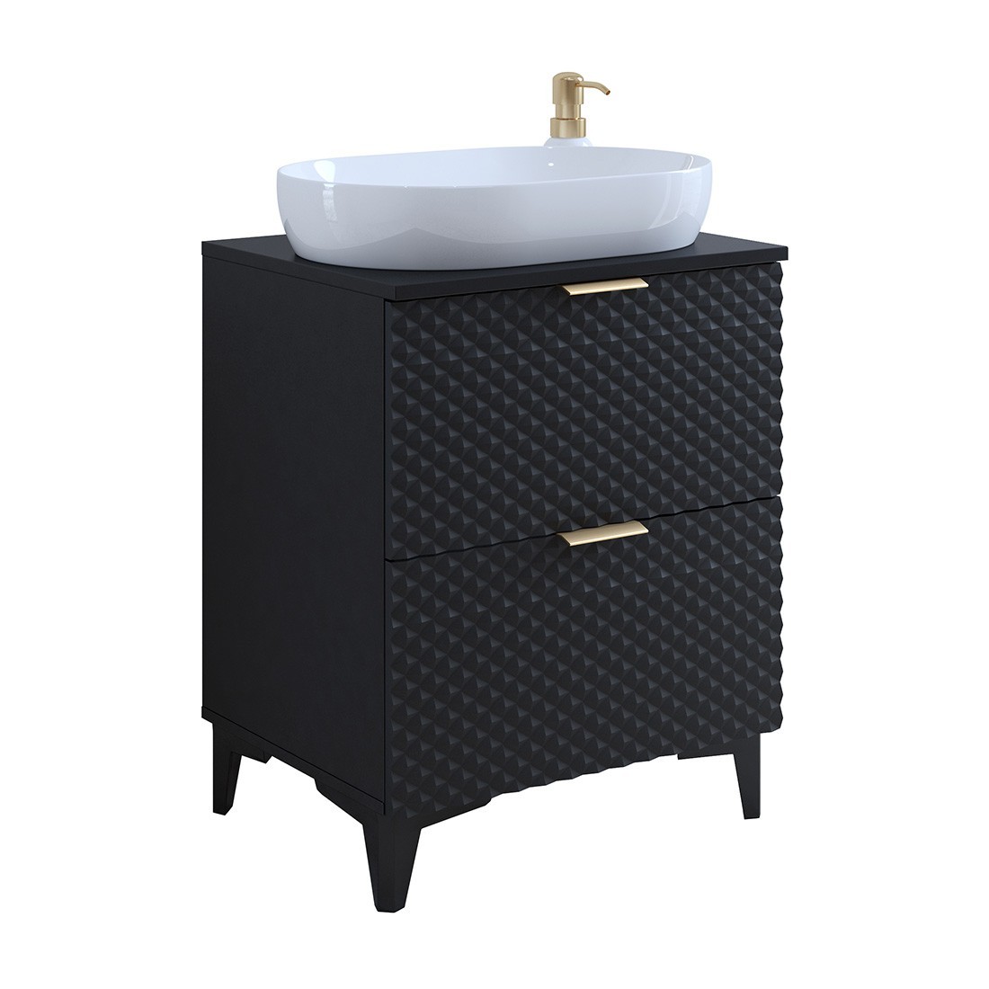 Unterschrank für das Badezimmer 60cm mit 2 Schubladen, Kollektion CHIC, Farbe Schwarz und Gold.
