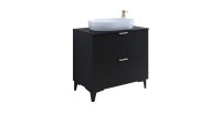 Badmöbel mit Waschbeckenunterschrank 80cm mit 2 Schubladen, Kollektion CHIC, Farbe Schwarz und Gold