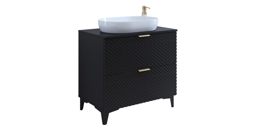 Badmöbel mit Waschbeckenunterschrank 80cm mit 2 Schubladen, Kollektion CHIC, Farbe Schwarz und Gold