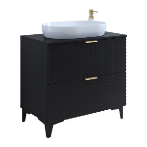 Badmöbel mit Waschbeckenunterschrank 80cm mit 2 Schubladen, Kollektion CHIC, Farbe Schwarz und Gold
