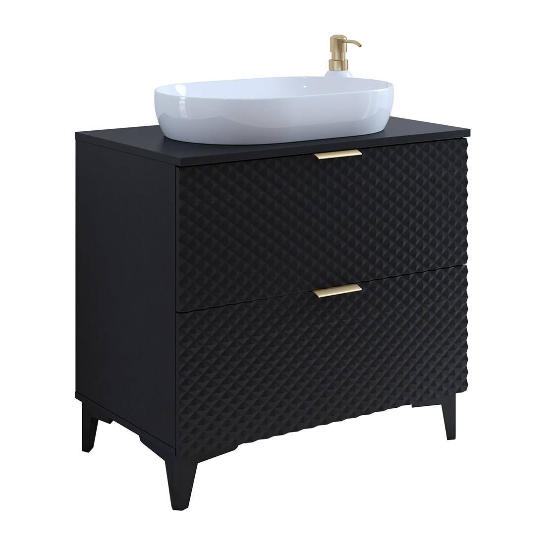 Badmöbel mit Waschbeckenunterschrank 80cm mit 2 Schubladen, Kollektion CHIC, Farbe Schwarz und Gold