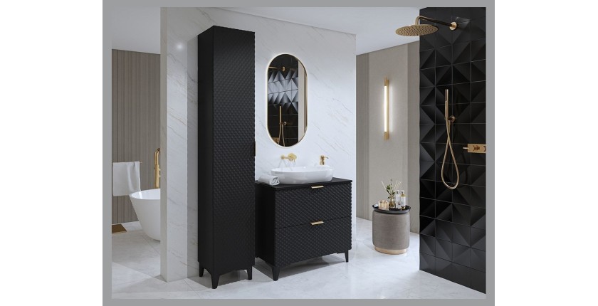 Badmöbel mit Waschbeckenunterschrank 80cm mit 2 Schubladen, Kollektion CHIC, Farbe Schwarz und Gold