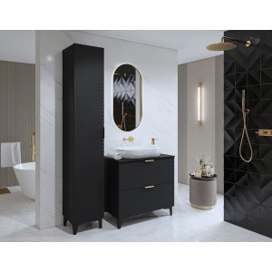Badmöbel mit Waschbeckenunterschrank 80cm mit 2 Schubladen, Kollektion CHIC, Farbe Schwarz und Gold
