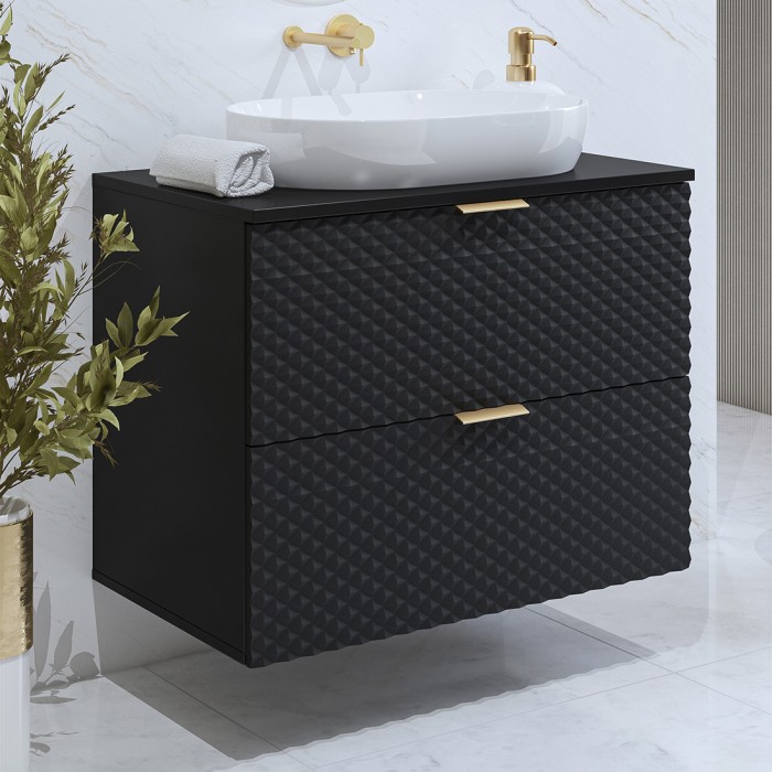 Mobile sottolavabo da bagno 80cm con 2 cassetti collezione CHIC colori nero e dorato