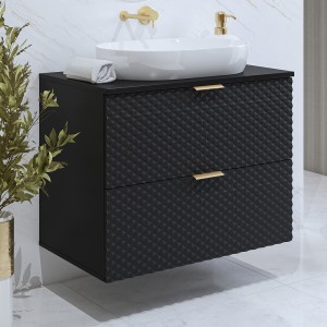 Badmöbel mit Waschbeckenunterschrank 80cm mit 2 Schubladen, Kollektion CHIC, Farbe Schwarz und Gold