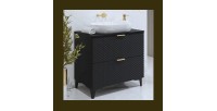 Badmöbel mit Waschbeckenunterschrank 80cm mit 2 Schubladen, Kollektion CHIC, Farbe Schwarz und Gold