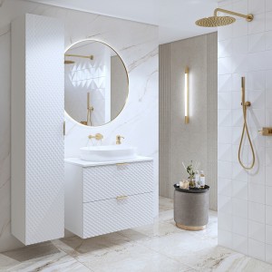 Columna de baño colección CHIC blanco y dorado - Almacenamiento moderno y elegante