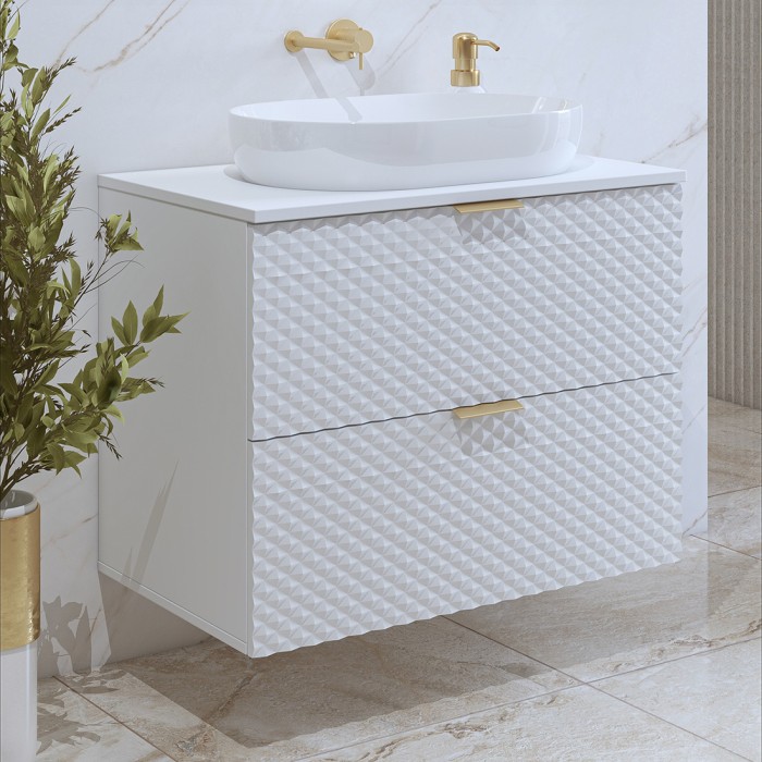 Mobile sottolavabo da bagno 60cm con 2 cassetti collezione CHIC colori bianco e dorato