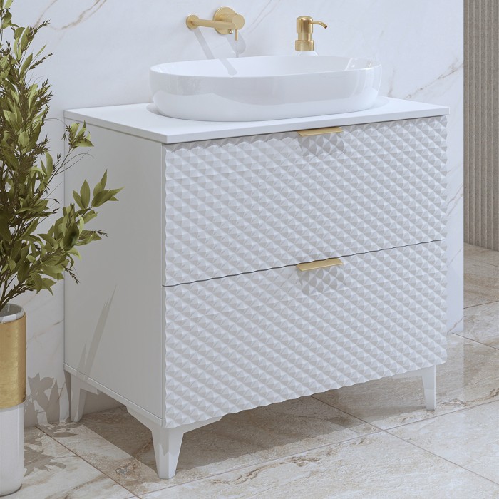 Mobile sottolavabo da bagno 60cm con 2 cassetti collezione CHIC colori bianco e dorato