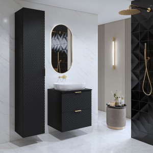 Set van 2 badkamermeubels uit de CHIC collectie in zwart en goud. Meubel onder wastafel