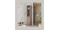 Hoge opbergmeubel collectie WASHING – 1 lade, 1 deur en 1 mand – Taupe en eiken