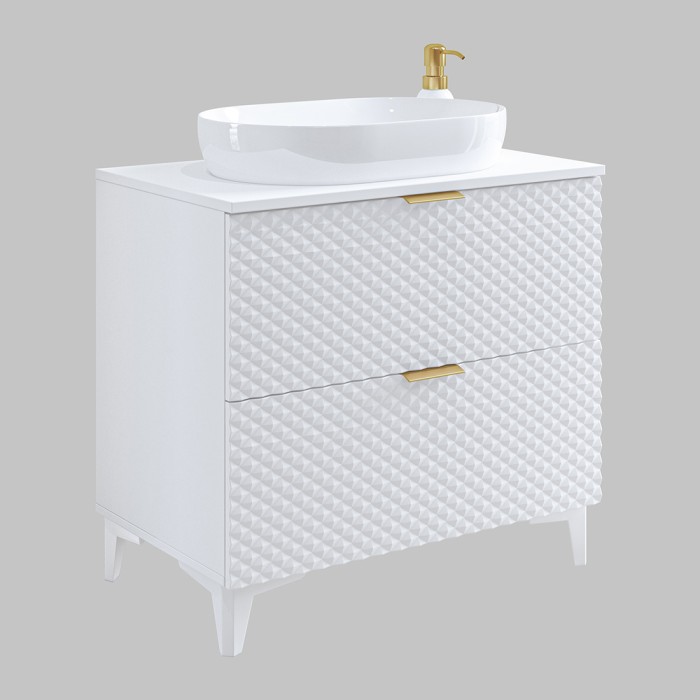 Conjunto de 2 muebles de baño colección CHIC color blanco y dorado. Mueble bajo lavabo 80cm