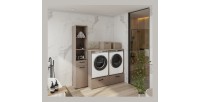 Mobile da bagno per lavatrice e asciugatrice collezione WASHING – 2 cassetti – Taupe e rovere