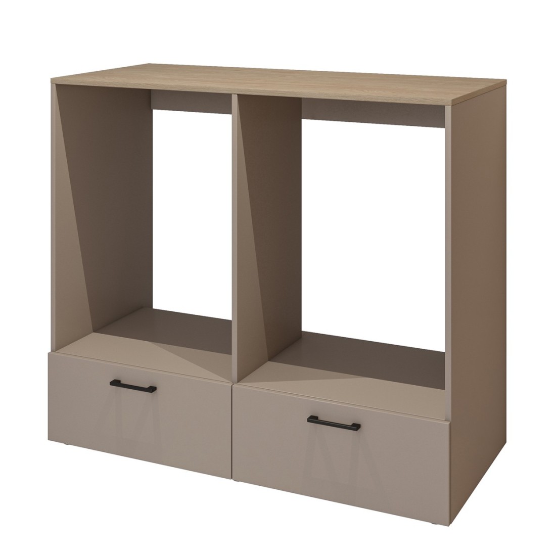 Mobile da bagno per lavatrice e asciugatrice collezione WASHING – 2 cassetti – Taupe e rovere