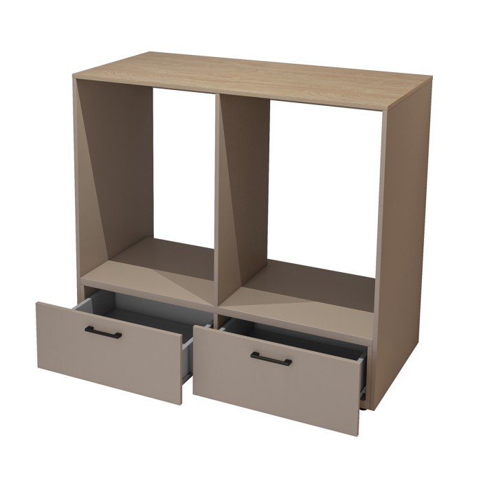Mueble de almacenamiento para lavadora y secadora colección WASHING – 2 cajones – Topo y roble