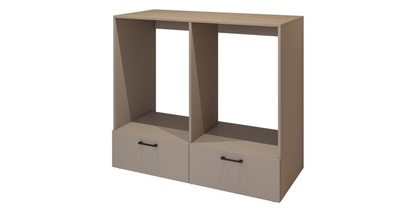 Conjunto de muebles de almacenamiento para lavadora y secadora, colección WASHING – Color topo y roble.