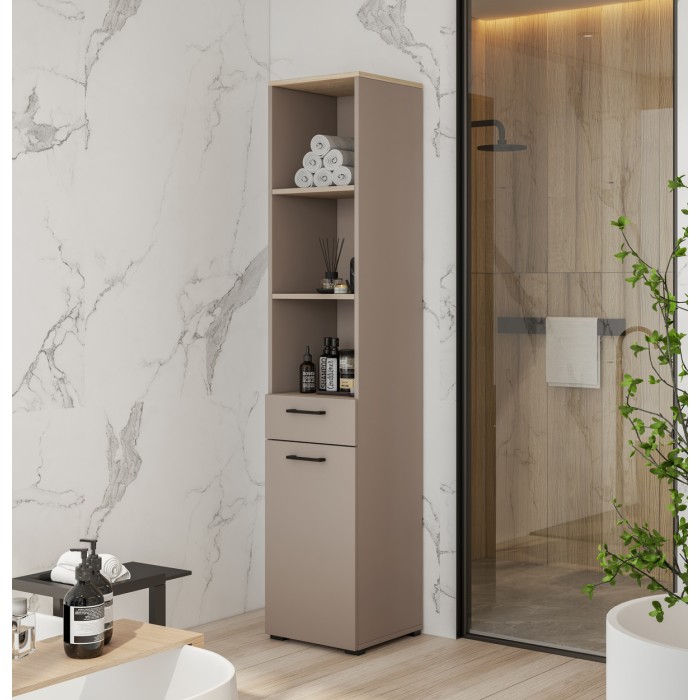 Set di mobili da bagno per lavatrice e asciugatrice collezione WASHING – Taupe e quercia