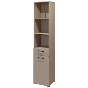Ensemble de meuble de rangement pour machine à laver et sèche-linge collection WASHING – Taupe et chêne