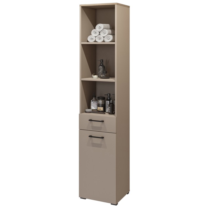 Set di mobili da bagno per lavatrice e asciugatrice collezione WASHING – Taupe e quercia