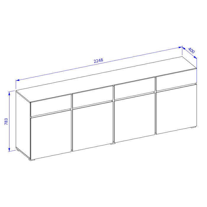 Buffet XL colori beige e nero 225cm collezione HAVANA. Credenza di design con 4 porte e 4 cassetti.