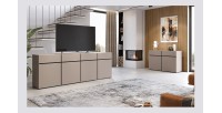 Buffet XL kleur beige en zwart 225cm collectie HAVANA. Dressoir design met 4 deuren en 4 laden.
