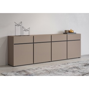 Buffet XL kleur beige en zwart 225cm collectie HAVANA. Dressoir design met 4 deuren en 4 laden.