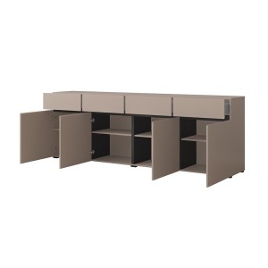 Buffet XL kleur beige en zwart 225cm collectie HAVANA. Dressoir design met 4 deuren en 4 laden.