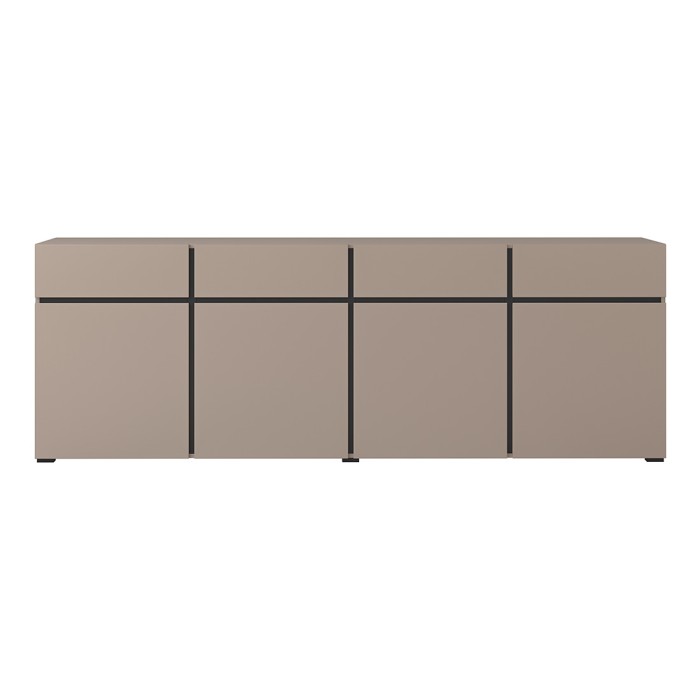 Buffet XL colori beige e nero 225cm collezione HAVANA. Credenza di design con 4 porte e 4 cassetti.