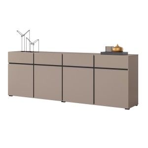 Buffet XL kleur beige en zwart 225cm collectie HAVANA. Dressoir design met 4 deuren en 4 laden.
