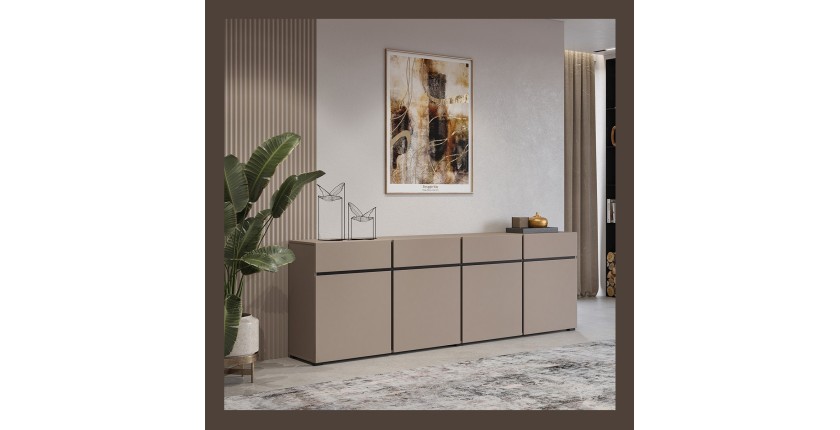 Buffet XL kleur beige en zwart 225cm collectie HAVANA. Dressoir design met 4 deuren en 4 laden.